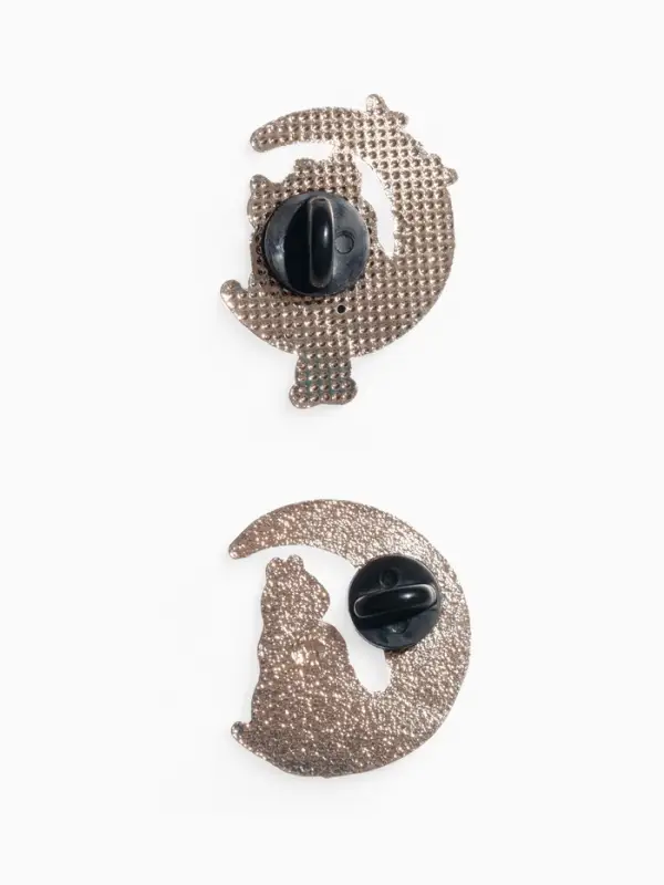 Набор значков (2 шт.) &laquo;Коты на Луне&raquo;, цветной в золоте