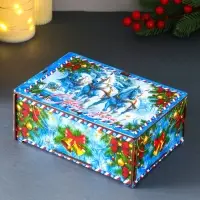 Шкатулка-ящик  самосборный малый с символом года "Тройка", 20х13,6х8 см