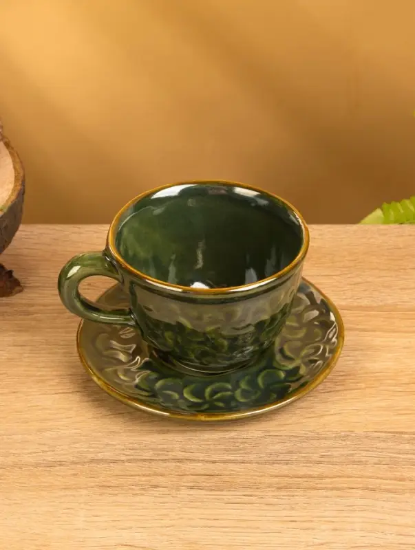 Чашка с блюдцем «Флора 1», 13×13×8 см, керамика, зелёная