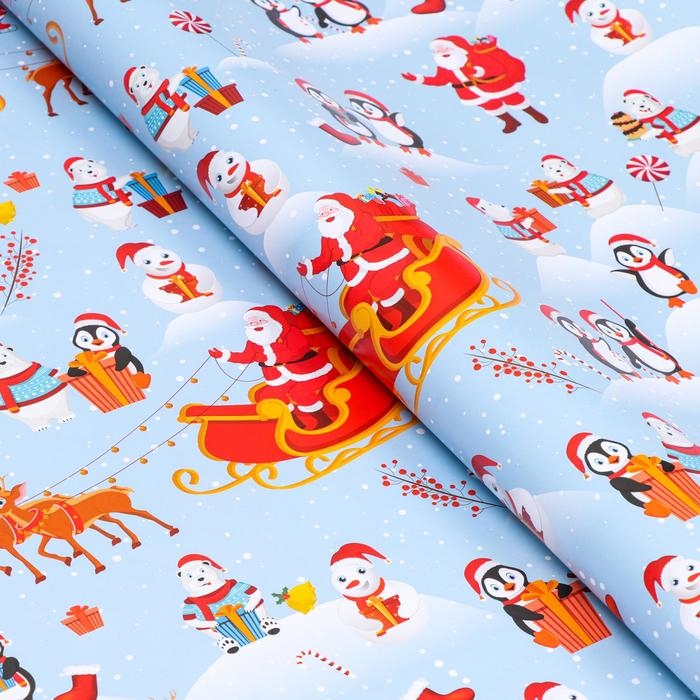 Новый год. Бумага упаковочная глянцевая Новый год. Бумага упаковочная глянцевая "Рождество на Северном полюсе", 70 х 100 см,1 лист