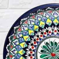 Ляган узбекский Риштанская керамика &laquo;Узоры&raquo;, для плова, d=24.5 см, синий