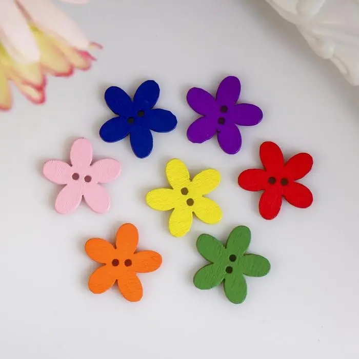 Набор пуговиц декоративных дерево Набор пуговиц декоративных дерево "Яркие цветочки" (набор 30 шт) МИКС 1,5х1,5 см