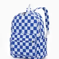 Рюкзак молодёжный на молнии, с карманами, в клетку, размер 30&times;13.5&times;41 см, синий