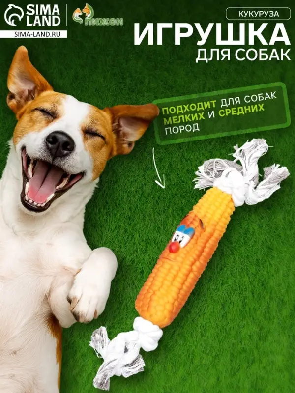 Игрушка на канате &laquo;Кукуруза&raquo; для собак, 30 см, кукуруза 14 см, жёлтая