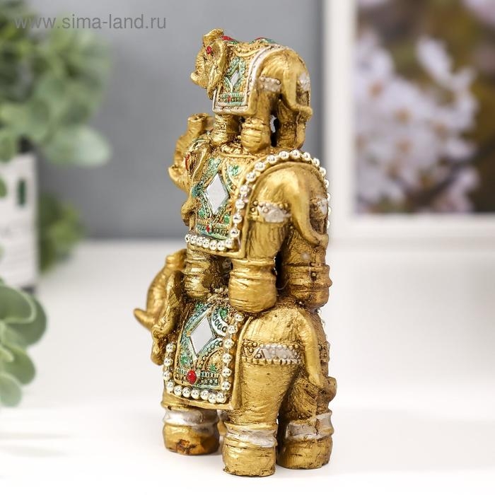 Сувенир полистоун зеркальные вставки Сувенир полистоун зеркальные вставки "3 слона с бисером на попоне" 12,5х9х4 см