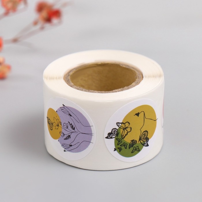 Наклейка бумага Наклейка бумага "Бабочки и цветы. Абстракция" d=2,5 см 252 шт в рулоне