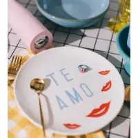 Тарелки SL Home &laquo;Уроки испанского: Amor - Te amo&raquo;, d=22 см, набор 2 шт., фарфор, белые, розовые