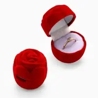 Футляр под кольцо, серёжки &laquo;Роза&raquo;, без листьев, бархатный, 4.5&times;3.5 см, красный