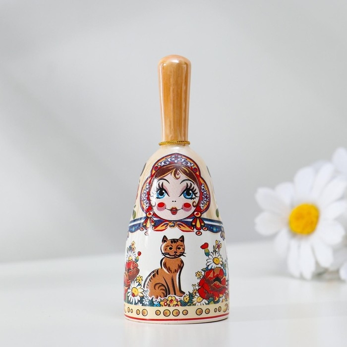 Колокольчик матрешка средняя с ручкой, кошки, микс  10 см Колокольчик матрешка средняя с ручкой, кошки, микс  10 см