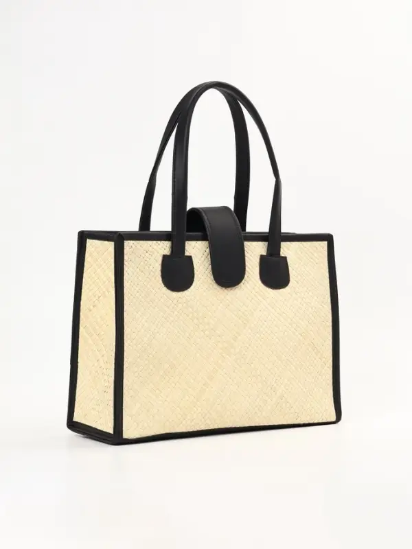 Сумка плетёная на застёжке из пандана, 35&times;12&times;40 см, бежево-чёрная