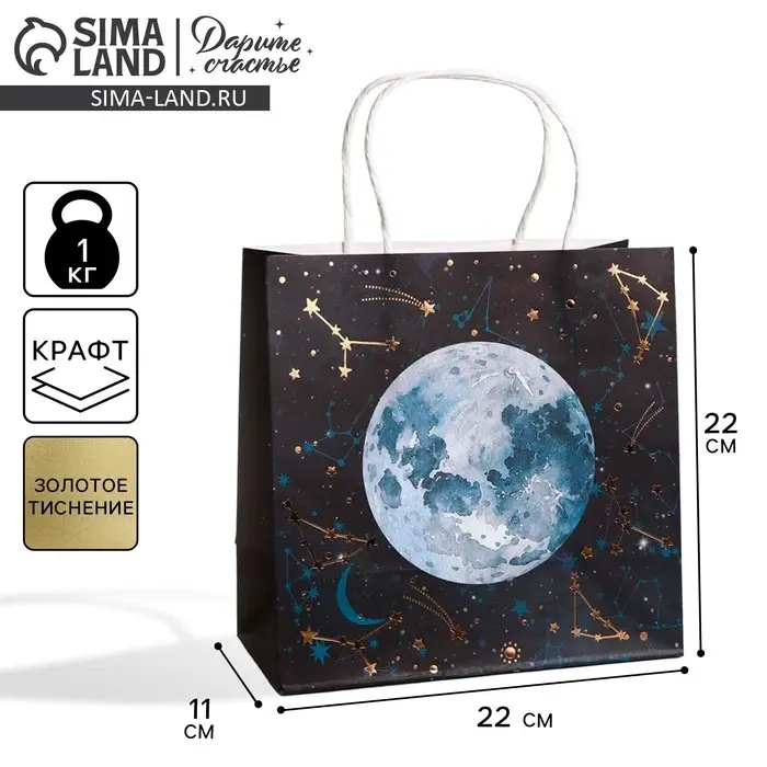 Пакет подарочный крафтовый, упаковка, &laquo;Вселенная&raquo;, 22 х 22 х 11 см