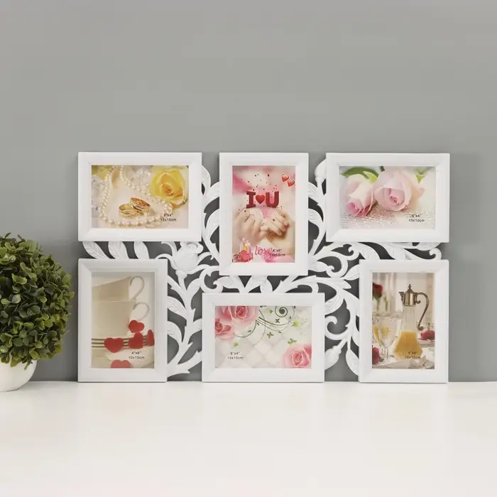 Фоторамка - коллаж на 6 фото 10&times;15 см &laquo;Бутон&raquo;, пластик, белая, 52&times;32 см