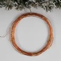 Гирлянда &laquo;Нить&raquo; 5 м, роса, IP20, медная нить, 50 LED, мерцание всех светодиодов, от батареек АА&times;3, свечение тёплое белое