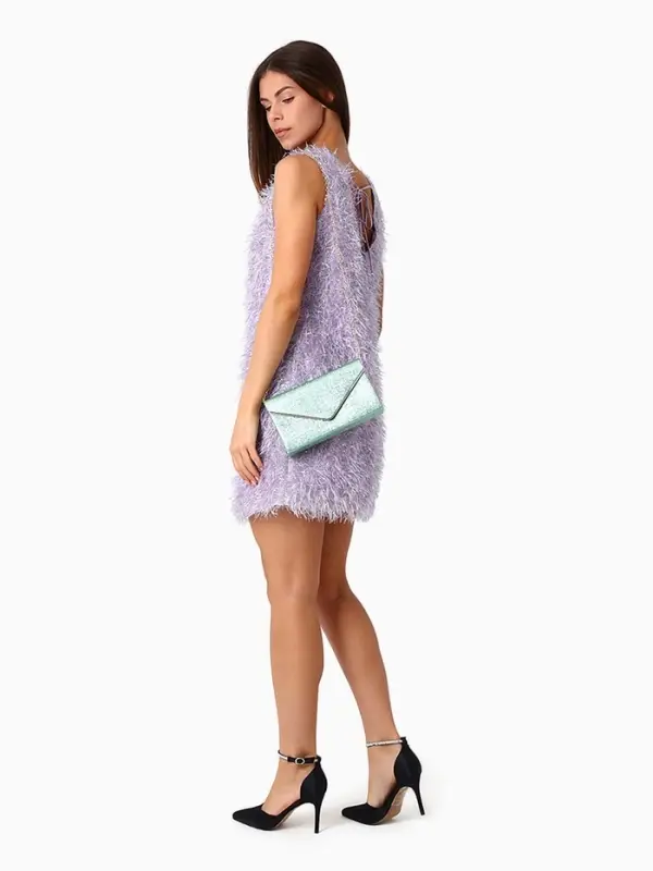 Сумка-клатч женская вечерняя на магните, на золотистой цепочке, мерцающая, светло-зелёная