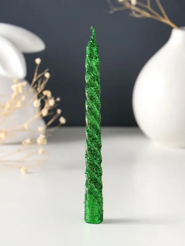 Набор свечей витых, 1.5&times;15 см, 3 шт., зелёный блистер