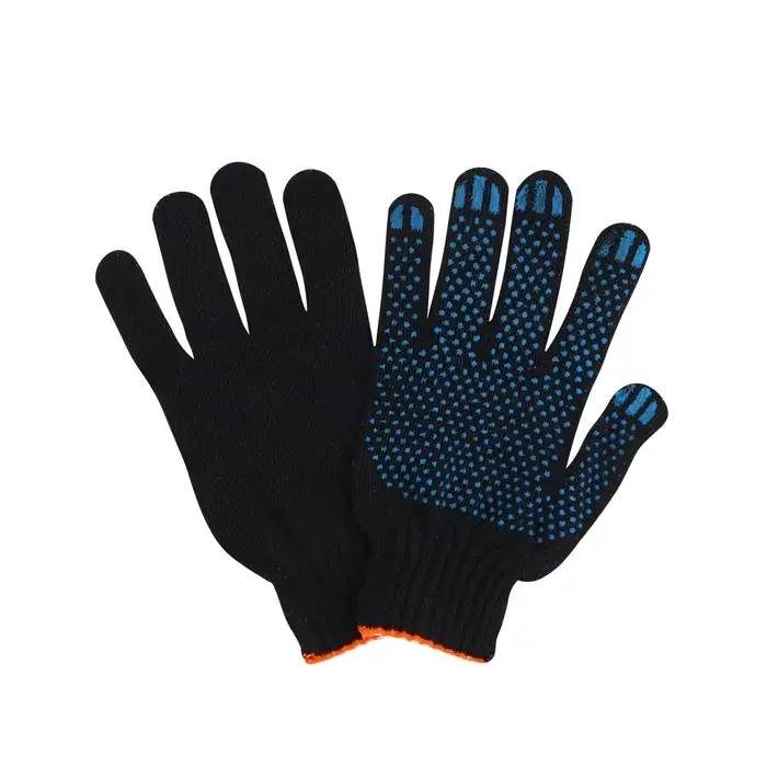 Перчатки садовые, хб, вязка 10 класс, 3 нити, размер 9, с ПВХ точками, чёрные Перчатки садовые, хб, вязка 10 класс, 3 нити, размер 9, с ПВХ точками, чёрные