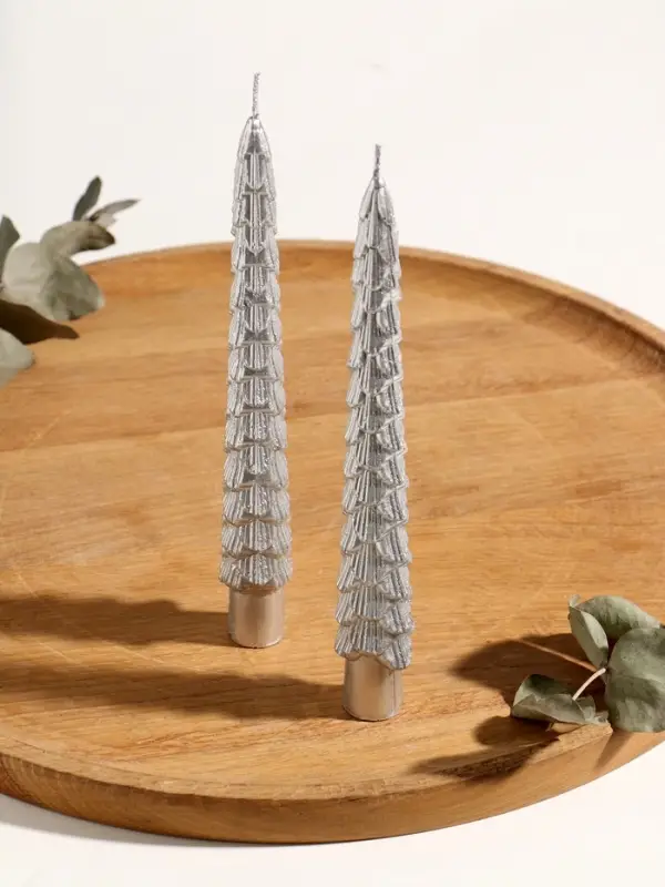 Набор новогодних свечей Набор новогодних свечей "Ель" 1,9х1,9х20 см, 2 шт, серебро