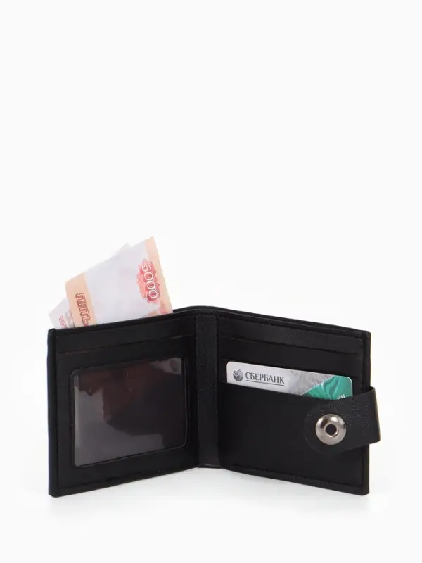 Портмоне мужское на магните, отдел для купюр, для карт, чёрное