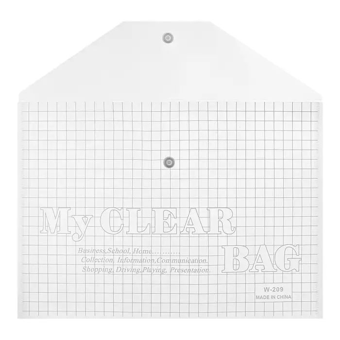 Папка-конверт на кнопке, А4, 80 мкм, &laquo;Клетка&raquo;, прозрачная