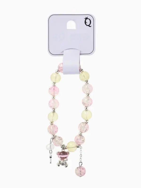 Браслет с подвесками &laquo;Сахарный. Мишка&raquo;, шар №10/8, d=6 см, розовый, жёлтый в серебре