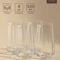Стаканы SL Home &laquo;Империя&raquo;, 520 мл, набор 4 шт., 7.5&times;14.5 см, стекло, прозрачные