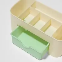 Органайзер для хранения косметики, 6 секций, с ящиком, 21&times;10.5&times;9 см, бежевый, зелёный
