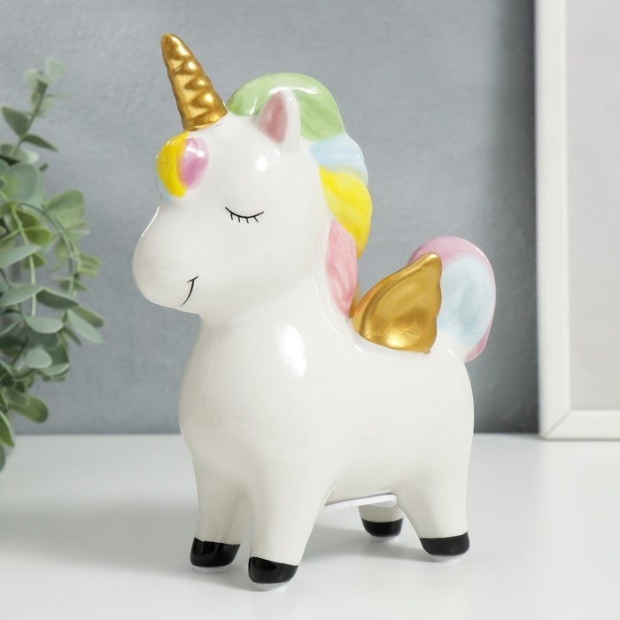 Копилка керамика Копилка керамика "Единорожка с золотыми крылышками и рогом" 15,5х6,9х18 см