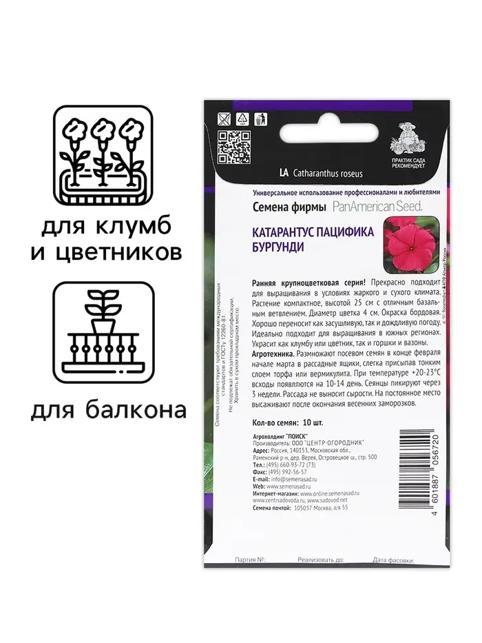 Семена цветов Катарантус Пацифика  "Бургунди" 10 шт Семена цветов Катарантус Пацифика  "Бургунди" 10 шт
