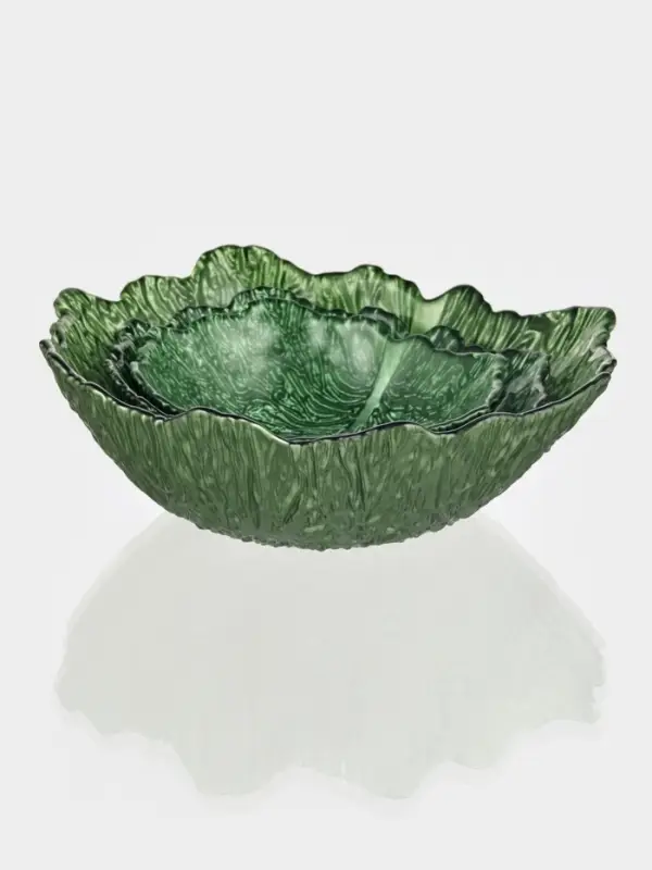 Набор салатников &laquo;Листья&raquo;, 3 шт., 380/750/1450 мл, стекло, зелёный