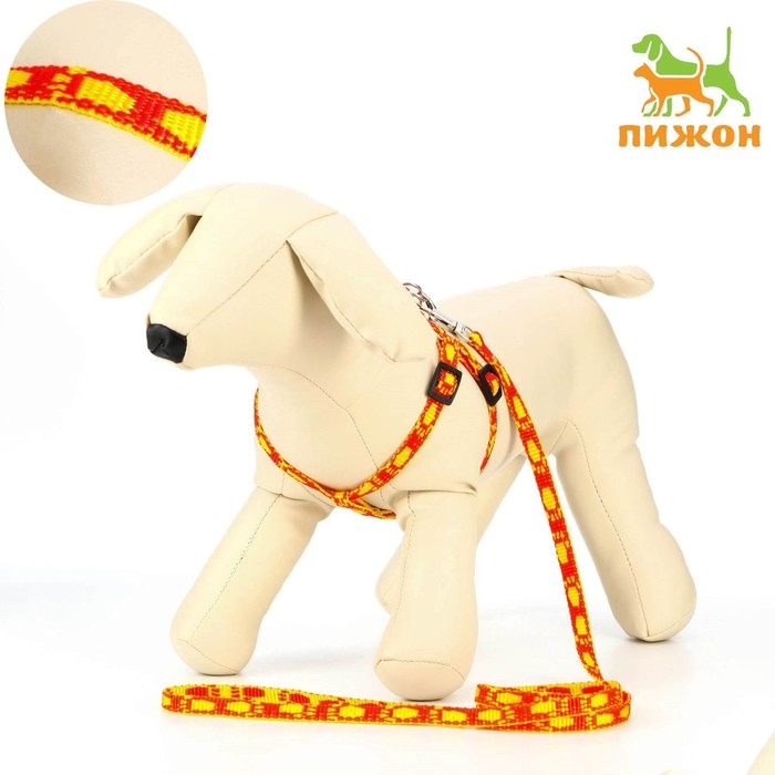 Комплект Комплект "Большая лапа", ширина 1 см, поводок 120 см, шлейка 25-36 см, оранжево-жёлтый