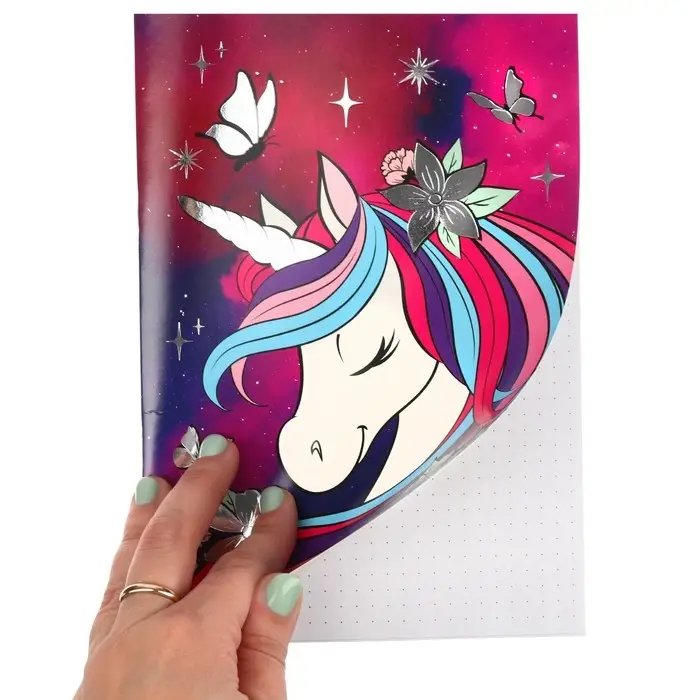 Блокнот А5, 40 листов, на скрепке, в точку, тиснение серебро, &laquo;Минни Маус и единорог&raquo;