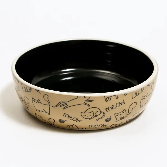 Миска керамическая &laquo;Графичная Коты&raquo; 200 мл, 12&times;3.5 см, бежево-чёрная