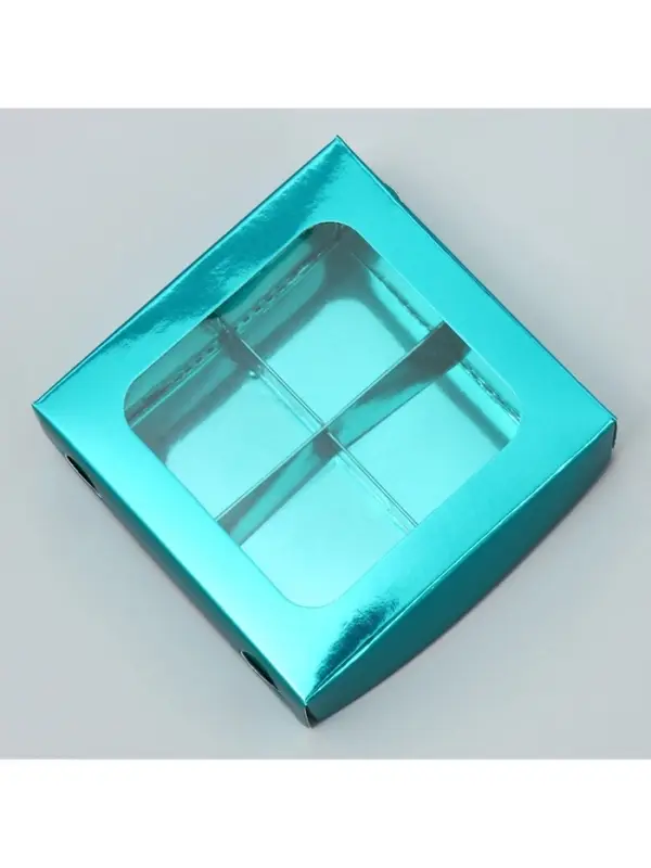 Коробка для конфет, кондитерская упаковка, 4 ячейки, &laquo;Голубая&raquo;, 10.5&times;10.5&times;3.5 см
