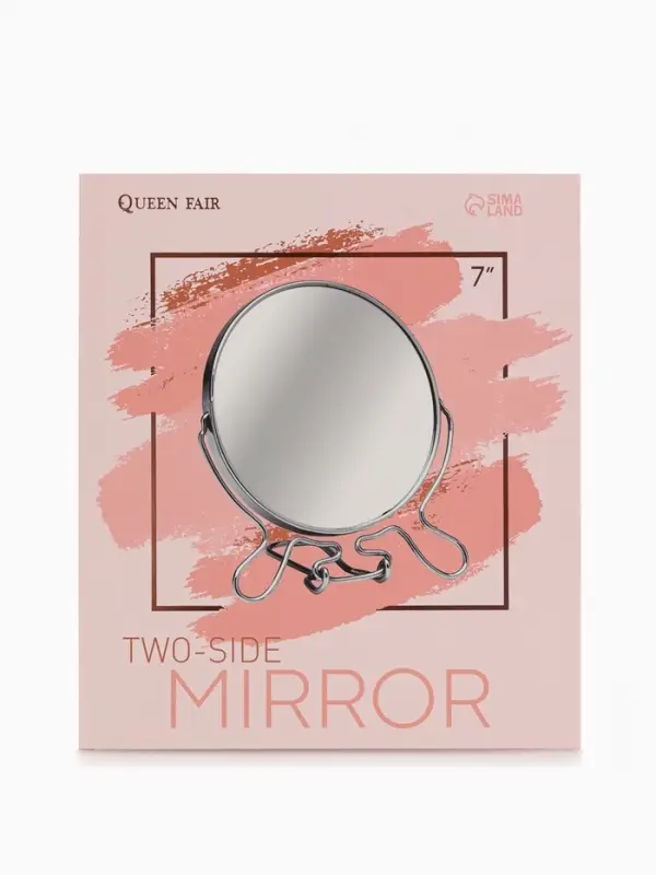 Зеркало настольное, с увеличением х2, настенное, двустороннее, 18.5&times;21 см, (d=16 см), металлическое