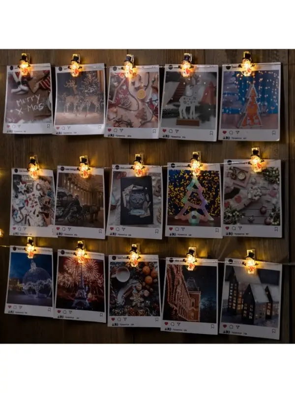 Гирлянда &laquo;Нить&raquo; 2 м, роса с насадками &laquo;Прищепки-снеговик&raquo;, IP20, серебристая нить, 20 LED, от батареек АА&times;2, свечение тёплое белое