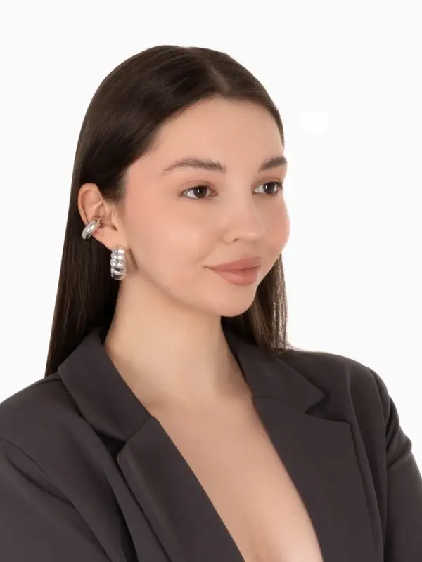 Серьги и каффы QF &laquo;Плетённый бублик&raquo;, набор, цвет серебро