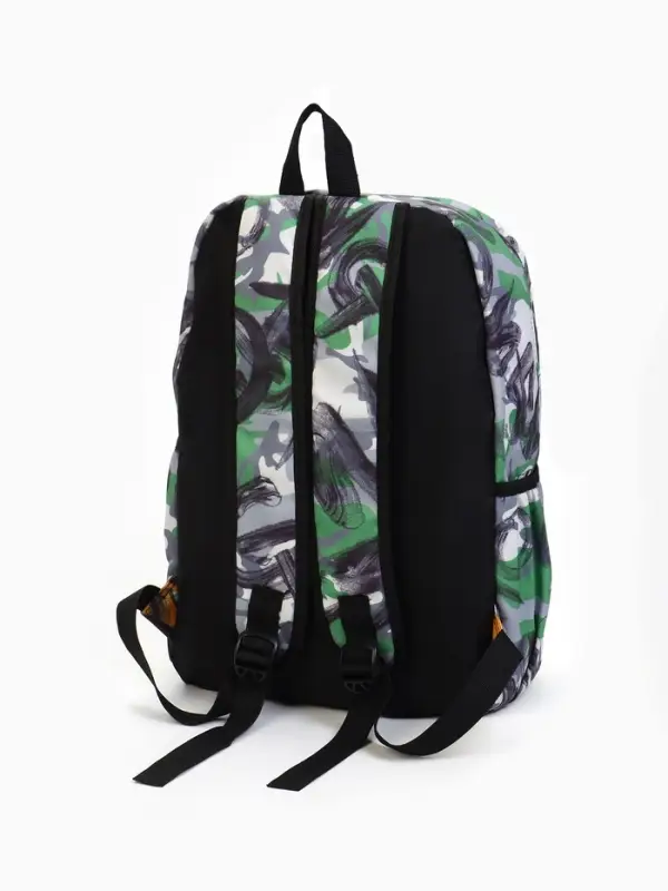 Рюкзак школьный на молнии, с карманами, с абстрактным принтом, размер 30&times;13&times;42 см, зелёный