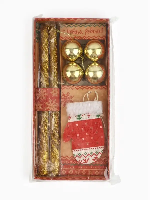 Подарочный набор &laquo;Тепла в Новом году&raquo;, в наборе 2 свечи, 4 шарика, ёлочная игрушка
