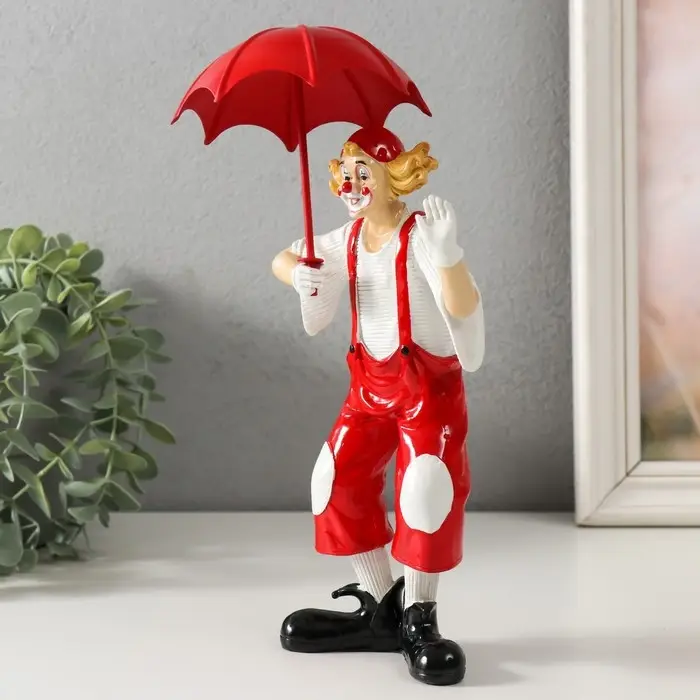 Сувенир полистоун  Сувенир полистоун "Клоун с красным зонтом" бело-красный 11,5х9х24 см