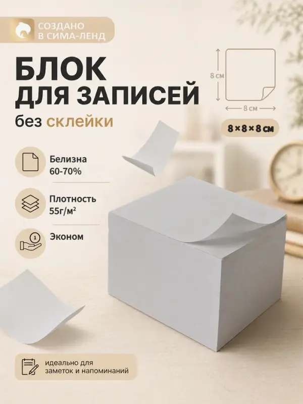 Блок бумаги для записей Calligrata, 8&times;8&times;8 см, 55 г/м&sup2;, белый, белизна 70-80%