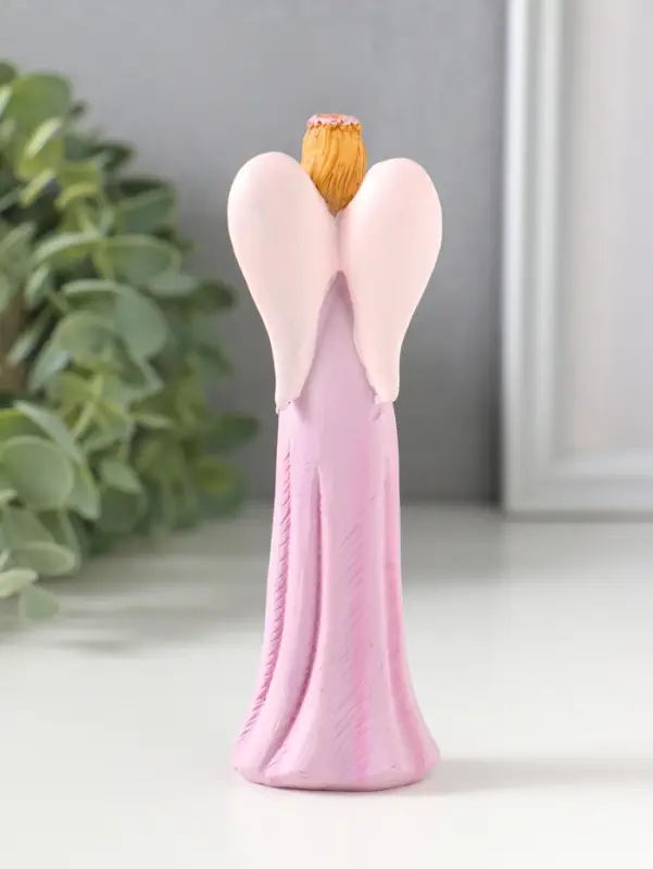 Сувенир полистоун "Девушка-ангел в розовом платье усыпанном цветами" 4х3,5х13 см