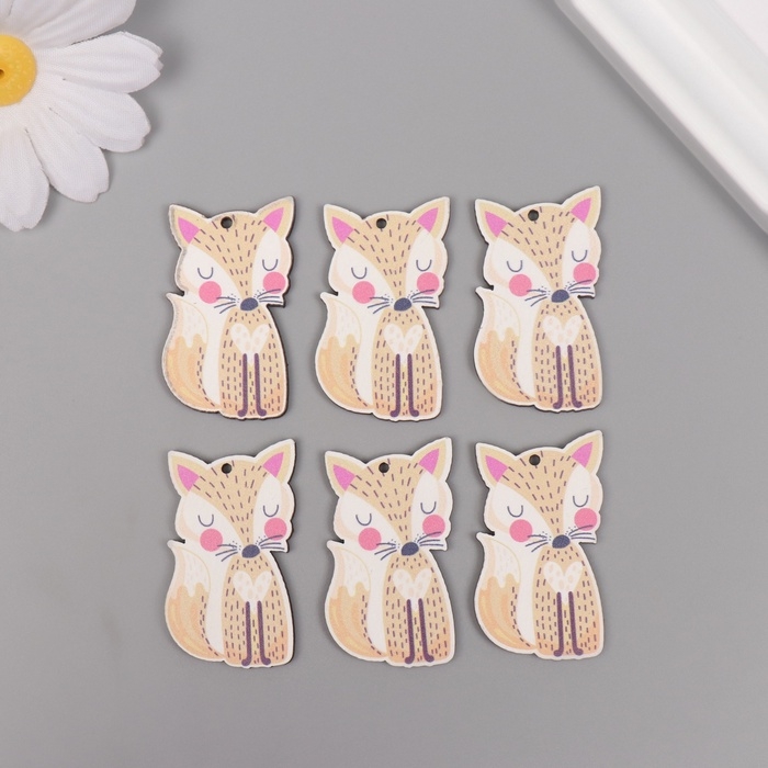 Декор для творчества дерево Декор для творчества дерево "Лисичка с сердечком" набор 6 шт 4х2,2х0,3 см