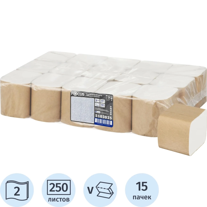 Бумага туалетная д/дисп Focus Smart T3 Vсл 2сл250л15пач/уп_5103035/50204100