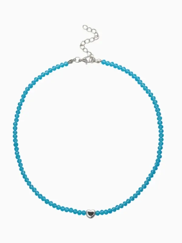 Чокер из бисера «Хрусталь», сердце, голубой в серебре, 37 см + 5 см доп, цепочка