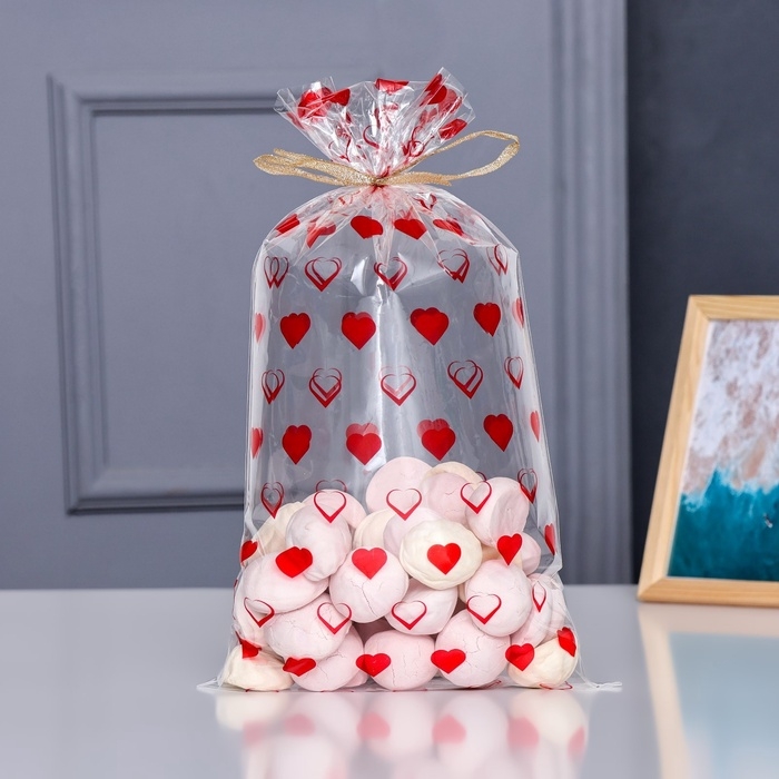 Пакет фасовочный БОПП, Пакет фасовочный БОПП, "Сердца" 20*35 см набор 50 шт