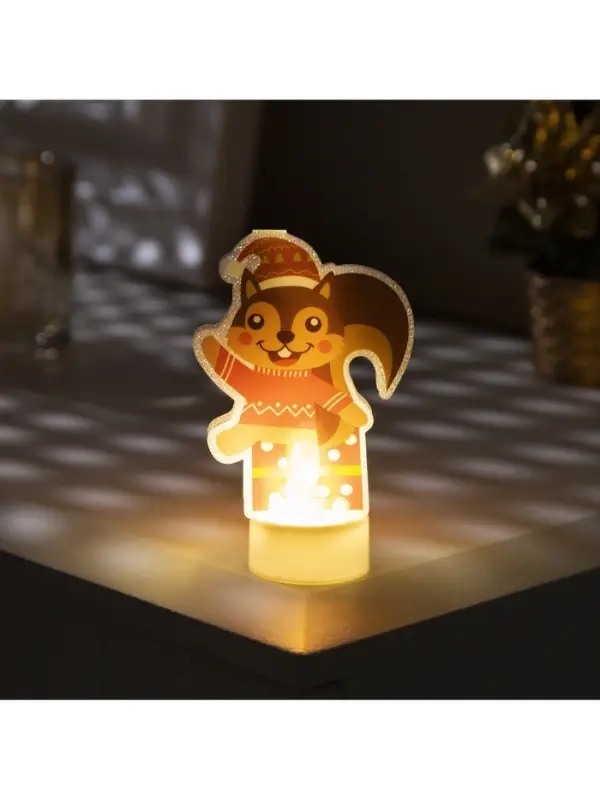 Световая картинка на подставке &laquo;Белочка&raquo;, 11 см, 1 LED, от батареек, свечение тёплое белое