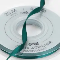 Лента атласная TEIRA, двухсторонняя, 6 мм, 25&plusmn;1 м, зелёная №0589