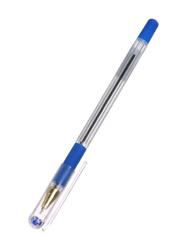 Ручка шариковая LANCER, синий стержень, узел 0.5 мм, прозрачный корпус, резиновый упор
