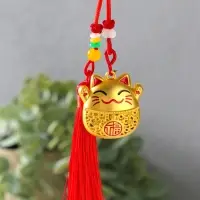 Подвеска металл &laquo;Манэки-нэко с кисточкой&raquo;, красный с золотом, 1.5&times;4&times;14 см