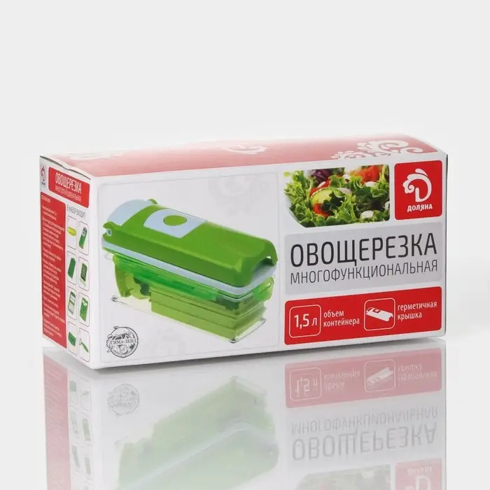 Овощерезка универсальная Доляна &laquo;Фреш Флеш&raquo;, 7 насадок, овощечистка, мерный контейнер, 27&times;10&times;12 см, зелёная, белая